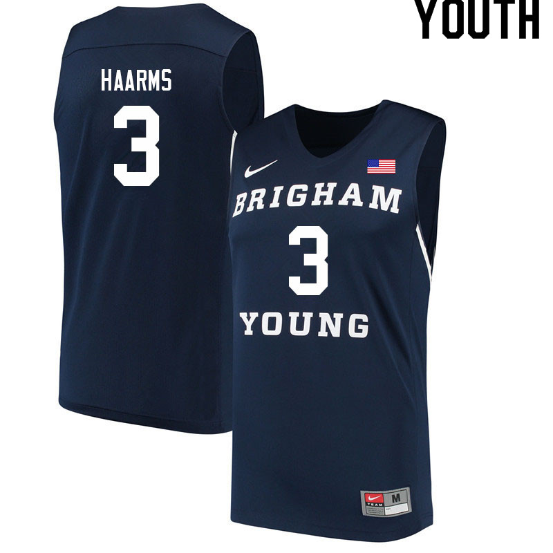 Youth #3 Matt Haarms BYU Cougars College Basketball Jerseys Sale-Navy